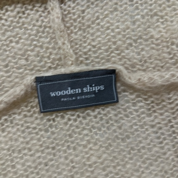 Wooden ships orange brown wool mohair open knit cropped hoodie size small medium - Picture 3 of 6